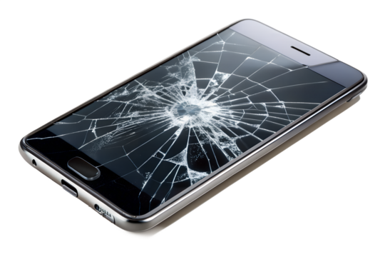 Cracked smartphone screen displays digital technology failure