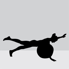 Silhouette of a woman in a Pilates pose, a fitness exercise. Illustration design.