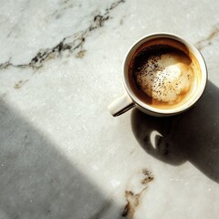 Photo of cup of coffee on marble counter neutral tones minima