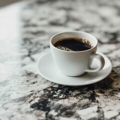 Photo of cup of coffee on marble counter neutral tones minima