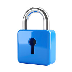 Glossy, vibrant blue padlock with metallic handle, isolated on transparent background