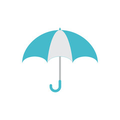 Turquoise and White Open Umbrella with Handle on Transparent Background