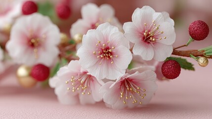 Delicate sakura blossoms with minimalist ornaments