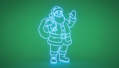 Fototapeta premium A glowing outline of Santa Claus waving cheerfully, perfect for holiday-themed designs and festive projects.