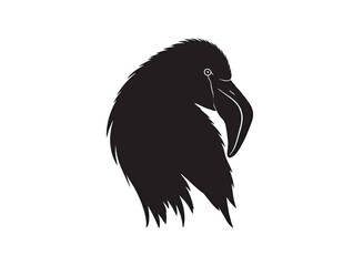 Flamingo up head side view in silhouette white background.