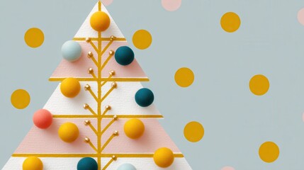 Modern geometric Christmas tree with colorful spherical ornaments