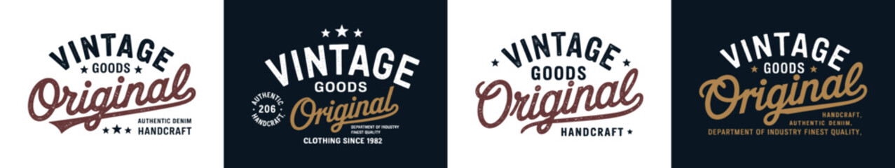 Vintage goods original handcrafted retro badge typography authentic denim label classic fashion graphic vector for t shirt design and apparel branding