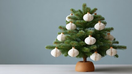 Small Christmas tree with white paper ornaments