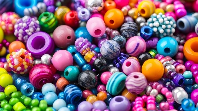 Macro view of colorful mix of craft beads for jewelry and arts