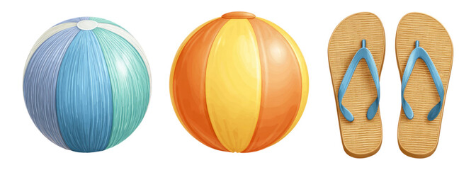 Colorful Beach Ball and Flip Flops on Isolated Background
