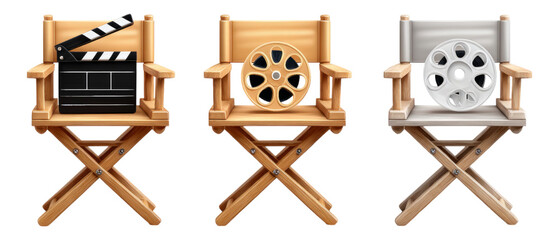 Movie Director Chairs with Film Reel and Clapperboard Illustrations