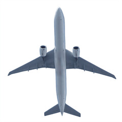 Bottom side of a flying plane in the sky, isolated on a transparent background © Flowal93