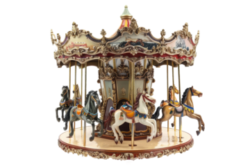 Whimsical Carousel: A charming and detailed carousel featuring intricately designed horses, evoking a sense of nostalgia and joy with its classic design.