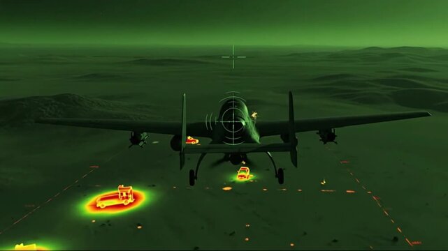 Thermal Imaging Drone Night Vision View &ndash; Reconnaissance UAV Monitoring Desert Terrain with Heat Signatures