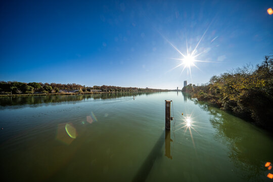 Winter sunlight shines over Guadalquivir in Seville, Spain