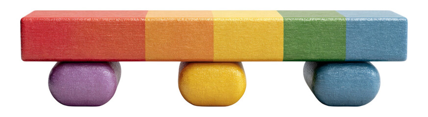 Colorful Wooden Toy Block on Colored Cylinders Isolated Image