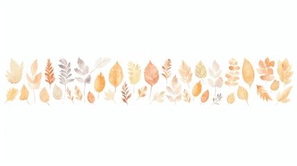 Autumn leaves as divider watercolor graphics pattern plant.