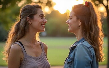 Unhappy female friends arguing in park. High quality