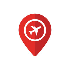 Obraz premium Red location pin with airplane symbol inside a circle.
