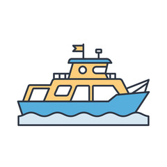 Obraz premium A stylized boat floats on blue water with white waves.