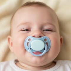 closeup photo of a baby's face sucking on a pacifier