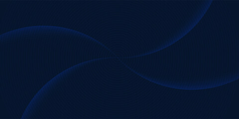 Futuristic abstract dark blue horizontal banner background. Glowing blue circle lines design. Swirl circular lines element. Future technology concept.