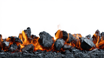 Burning coal with bright orange flames