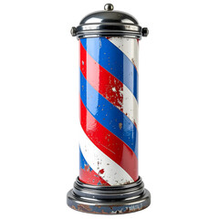 Classic barber pole with red, white and blue stripes on transparent background