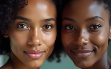 Two diverse different women close-up eyes opening. High quality