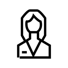 Outline of a woman in a uniform or business attire, minimal line art style, isolated on white background.