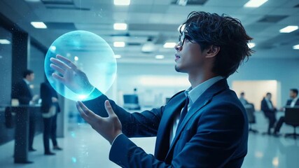 Businessman exploring digital innovation AR interface and effectively integrating various technology solutions in business is essential for staying competitive and driving growth AI analysis sales