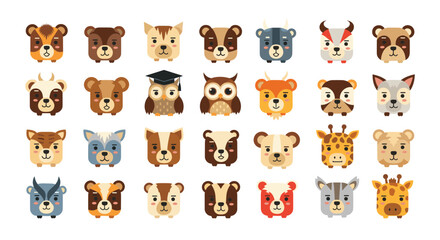A collection of cute pixel art animal faces for your projects.