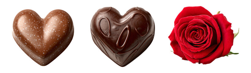 Chocolate Heart and Rose Against Transparent Background