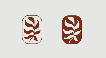 Minimalist tropical leaf emblem in circular shape, featuring earthy brown tones for branding or decorative artwork.