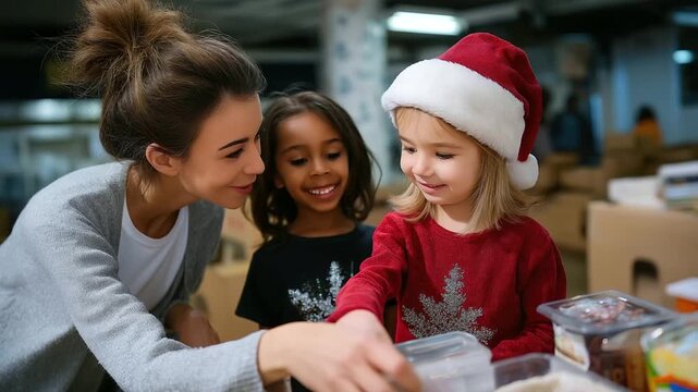 Integrated Christmas charity and giving education services incorporating family volunteer coordination and community service integration enable parents to teach children about gene