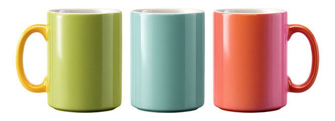 Colorful Isolated Coffee Mugs on Transparent Background