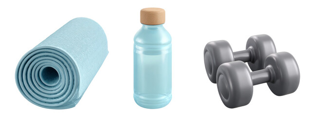Fitness Equipment Collection with Water Bottle and Yoga Mat