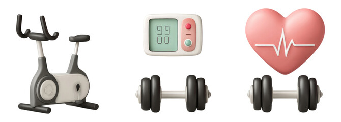 Fitness Equipment and Health Icons on Isolated Background