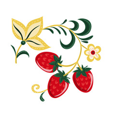 Illustration of berry clusters in a bright Khokhloma palette.