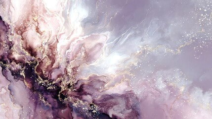 Abstract fluid art in soft hues with swirls of color and metallic details