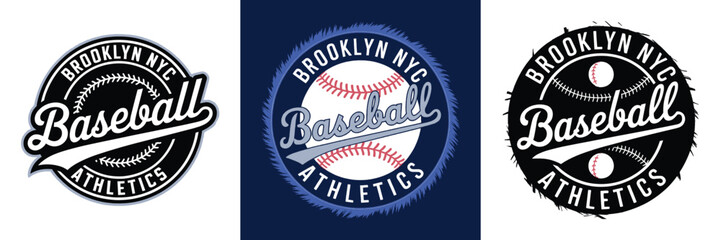 Brooklyn NYC baseball athletics emblem with retro typography and sports badge design for apparel and t shirt design