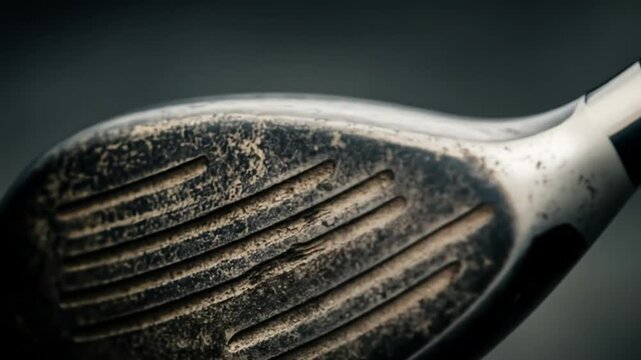 Close up of a golf club head showing texture and detail