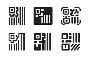 Obraz premium Harmonious Checkout Logos. Checkout process. Set Logo of Checkout process: Barcode / QR code. harmonious logo variations of the same emblematic concept, each