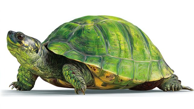 Green turtle illustration isolated on white background for design and concept