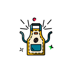 Yellow Apron with Coffee Bean Icon and Pockets Against Transparent Background, Cartoon Style