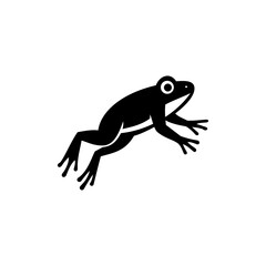Simple black silhouette illustration of a frog in a jumping position