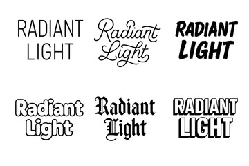 Obraz premium Radiant Lettering Variations. Radiant Light. Set lettering. harmonious lettering variations of the same emblematic concept (Modern minimal monoline lettering,