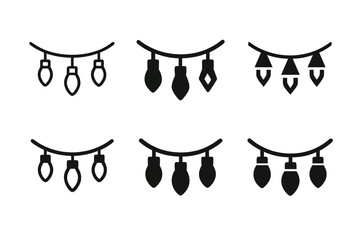 Summer Party Logos. Outdoor summer holiday party decor. Set Logo of Outdoor summer holiday party decor: String lights. harmonious logo variations of the same