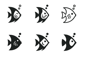 Angelfish Logo Variations. Fish breathing. Set Logo of Fish breathing: Angelfish. harmonious logo variations of the same emblematic concept, each