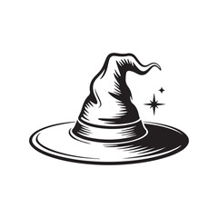 Stylized black witch hat with detailed shading on white